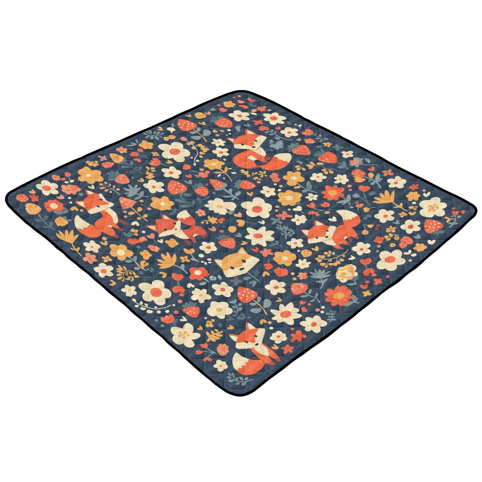 Kigai Fox Flowers Baby Play Mat for Floor and Playpen 50x50 inch Non-Slip Baby Activity Playmat Waterproof Foldable Crawling Mat for Infants Toddlers