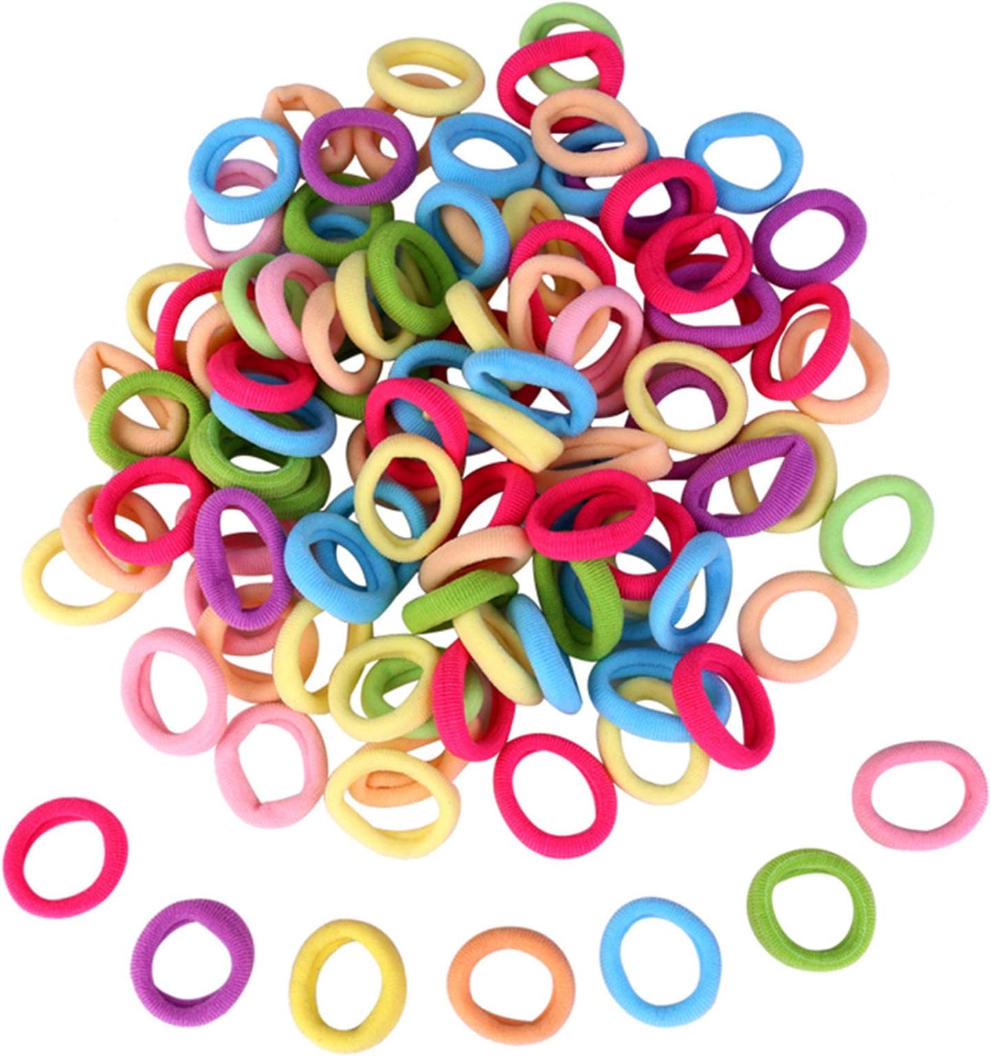 Baby Hair Bands Kids Toddler, 100 Pieces Colored Soft Small Tiny Elastic Hair Ties Rubber Bands Hair Bands Ponytail Holders for Baby Girls (Colourful (100PCS))
