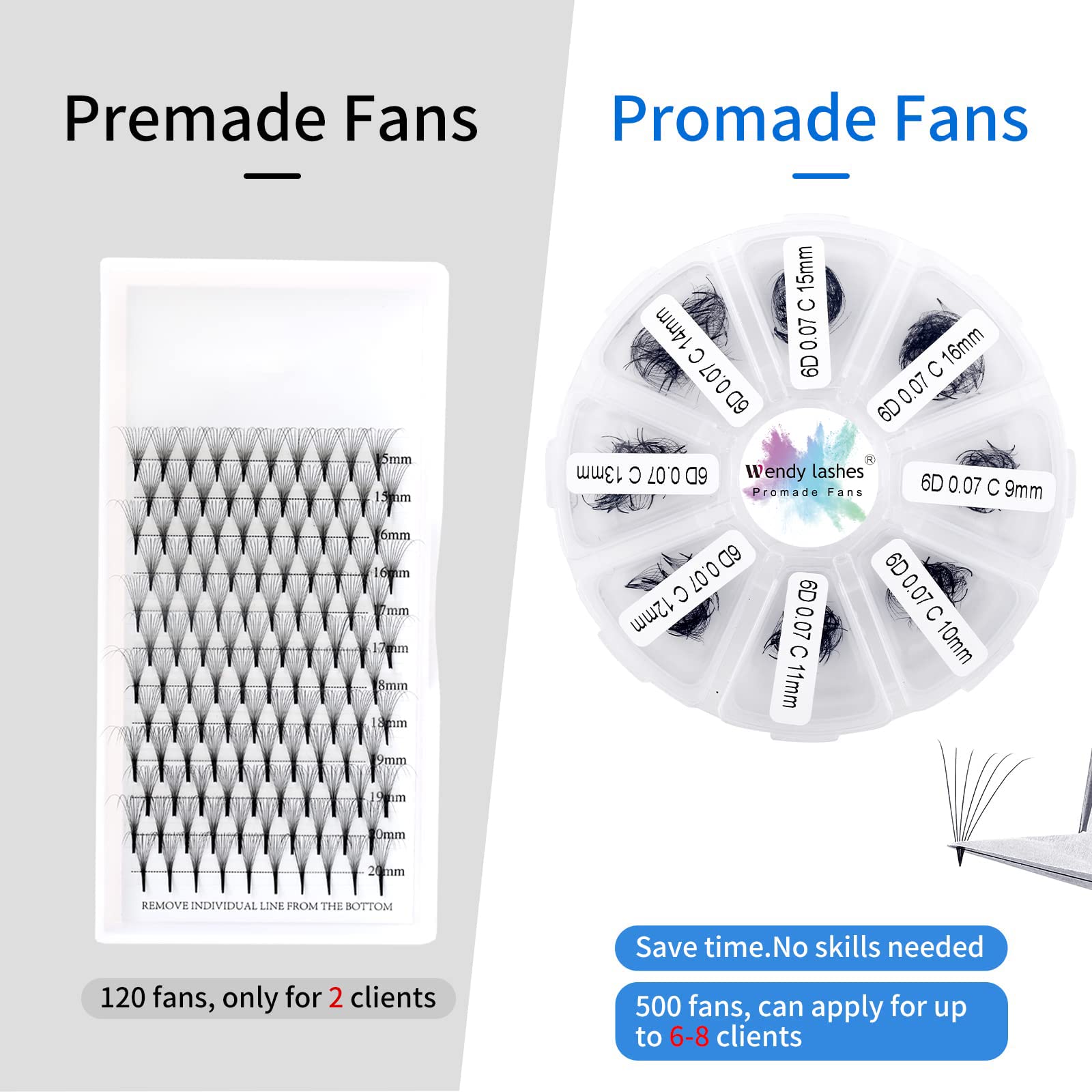 8D Premade Volume Eyelash Extensions Mixed Tray 9-16mm 0.07mm C Curl 500 Fans Premade Volume Fans Handmade Lash Extensions Pointed Thin Base Promade Mix Loose Fans(500-8D-0.07-C-916) - Image 4