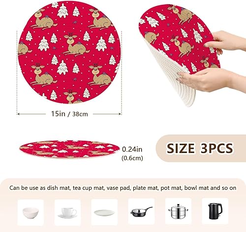 Miniatura 2 de Christmas Cute Deer and Fir Trees Pot Holder Trivet Mats 3 Pcs Pan Pad for Hot Dishes Hot Pad Trivet for Bowl Kitchen Pan Protector 15inch