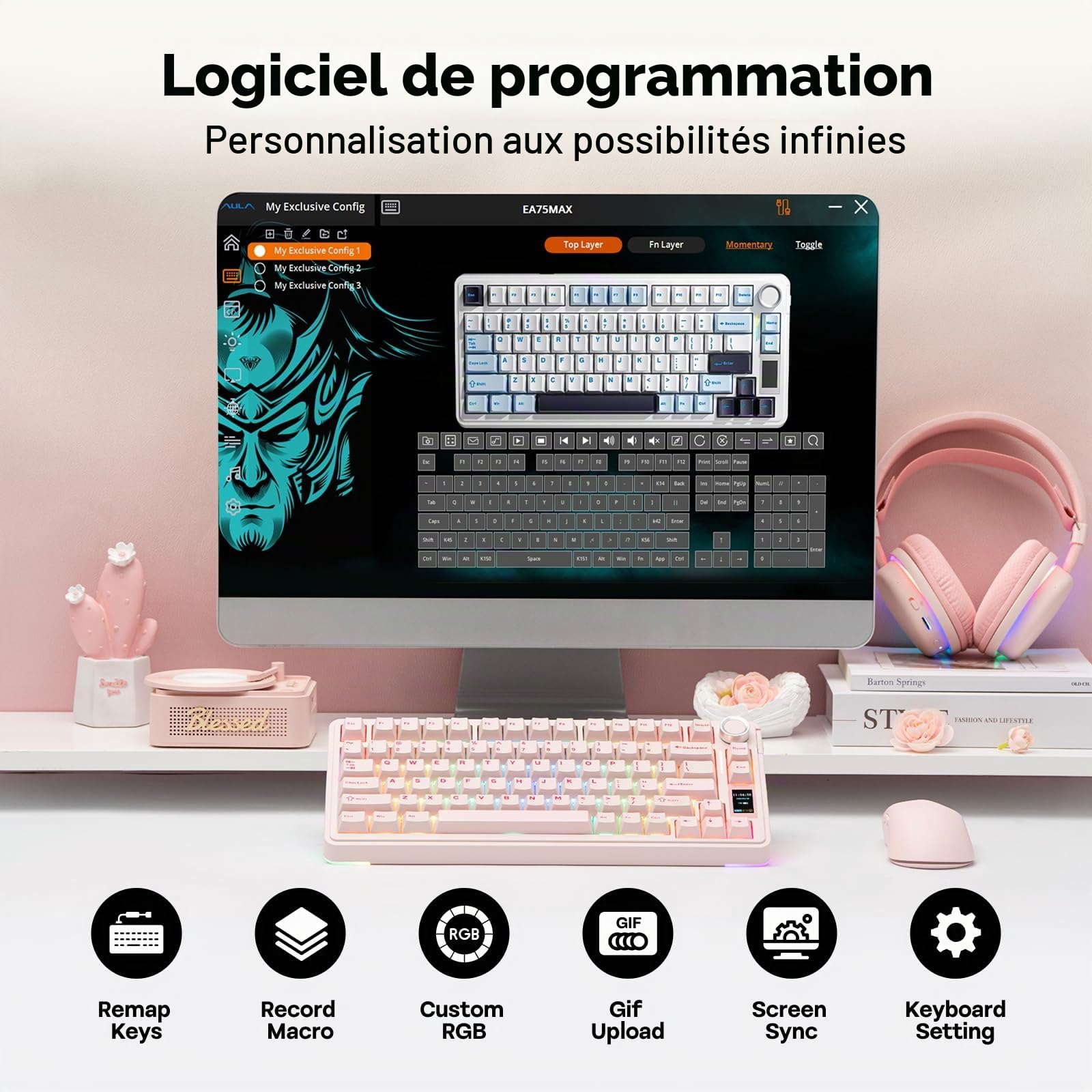 EPOMAKER X Aula EA75 Max Clavier Gaming sans Fil avec Écran & Molette