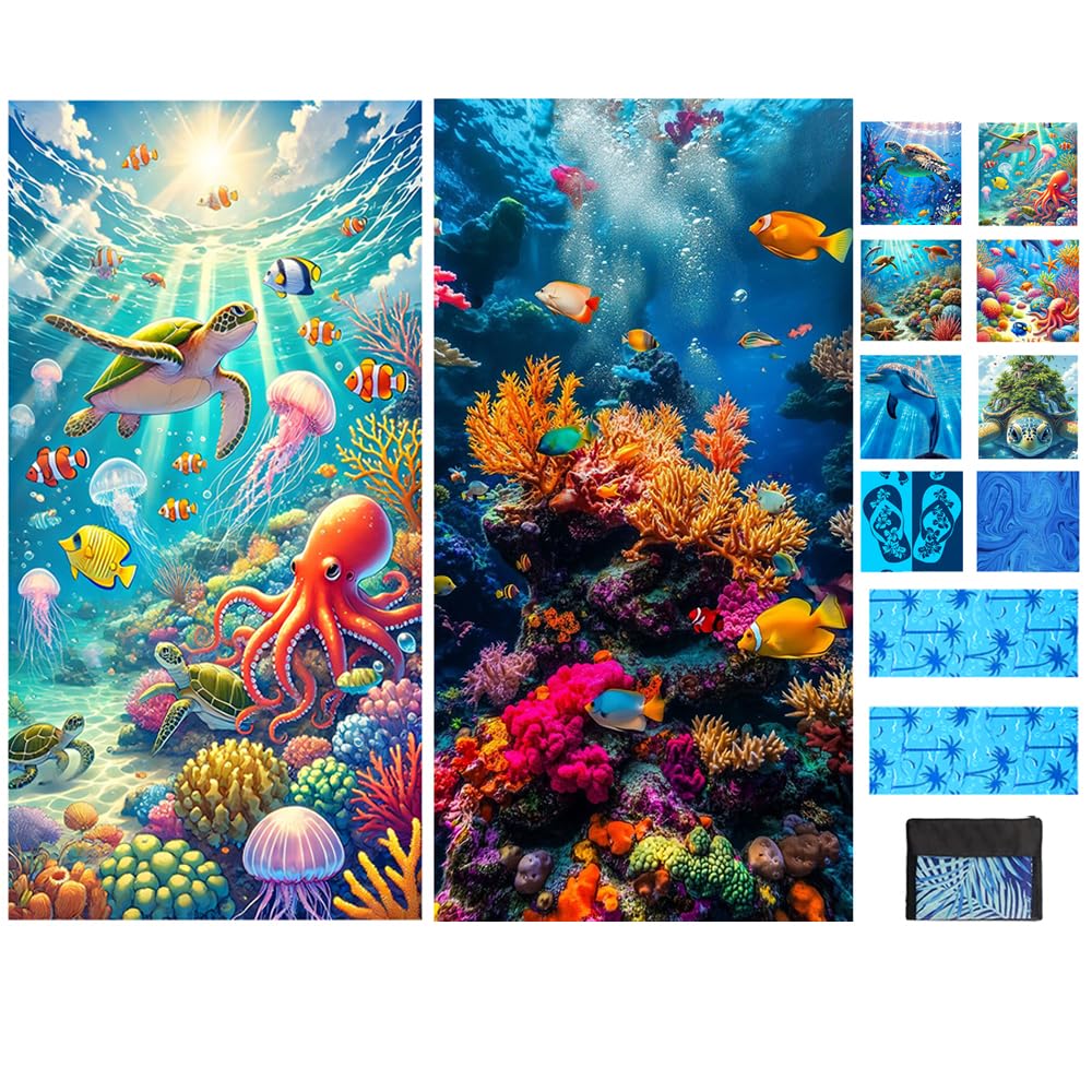 JAODFK 2 Pcs Microfibre Beach Towel 71"X32" Quick Dry Blue Sea Turtle Lightweight Sand Free Extra Large Thin Towels Travel Essentials For Adults Womens Swim Bath Accessories Mats Holiday Must Haves