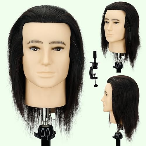 Jiayi Cabeza de maniquí con cabello 100 humano de 10 a 12 pulgadas cabeza de muñeca de entrenamiento de maniquí masculino trenzado con abrazadera de
