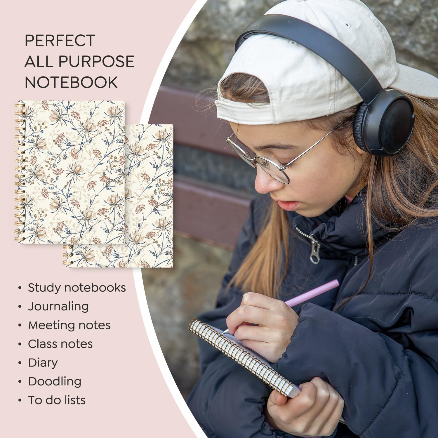 Vintage Boho Floral Journal Notebooks, Farmhouse Wildflower College Ruled Notebooks for Note Taking, Flower Pretty Journal Journaling, Spiral Notebook 5.5x8.3 - Image 6