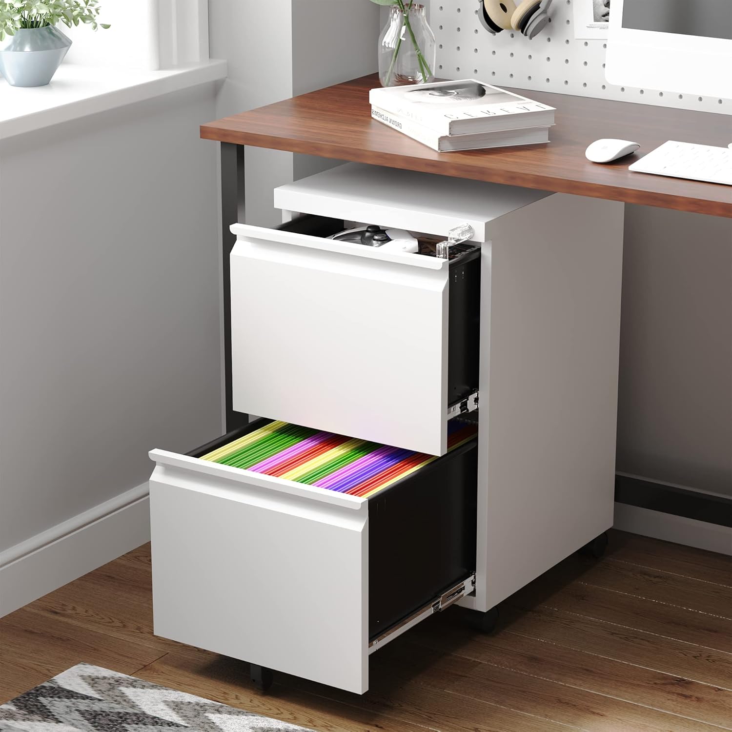 Letaya 2 Drawer Mobile File Cabinet with Lock,Under Desk Metal Filing Cabinets for Home Office Organizer Letters/Legal/A4(Fully Assembled-White)