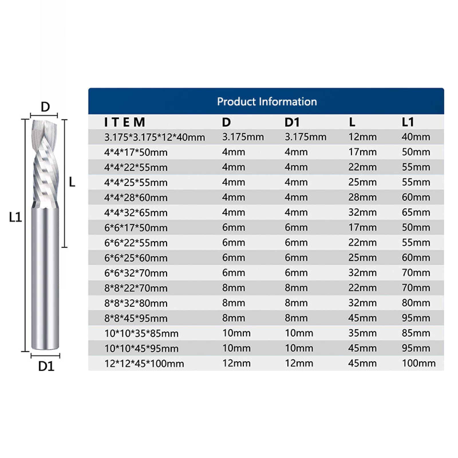 1pc Fresa Elicoidale In Metallo Duro A Flauto Singolo Compressione Fresa Per Legno Fresa Fresa,10 * 45 * 10 * 95