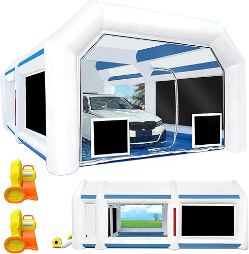Miniatura 15 de Cabina de pintura inflable de 21.5 x 13 x 9 pies con sopladores de 950 W+450 W para piezas de automóviles y pintura de muebles, cabina de pintura