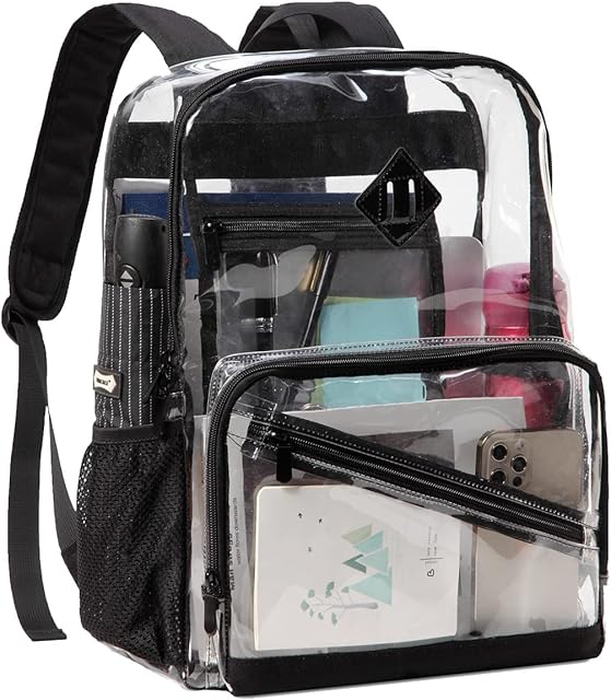 Ksago Clear Backpack, 15.6 Inch Heavy Duty PVC Transparent Backpack See Through Backpacks for School, College, Sports, Work, Travel, Stadium Approved, Black