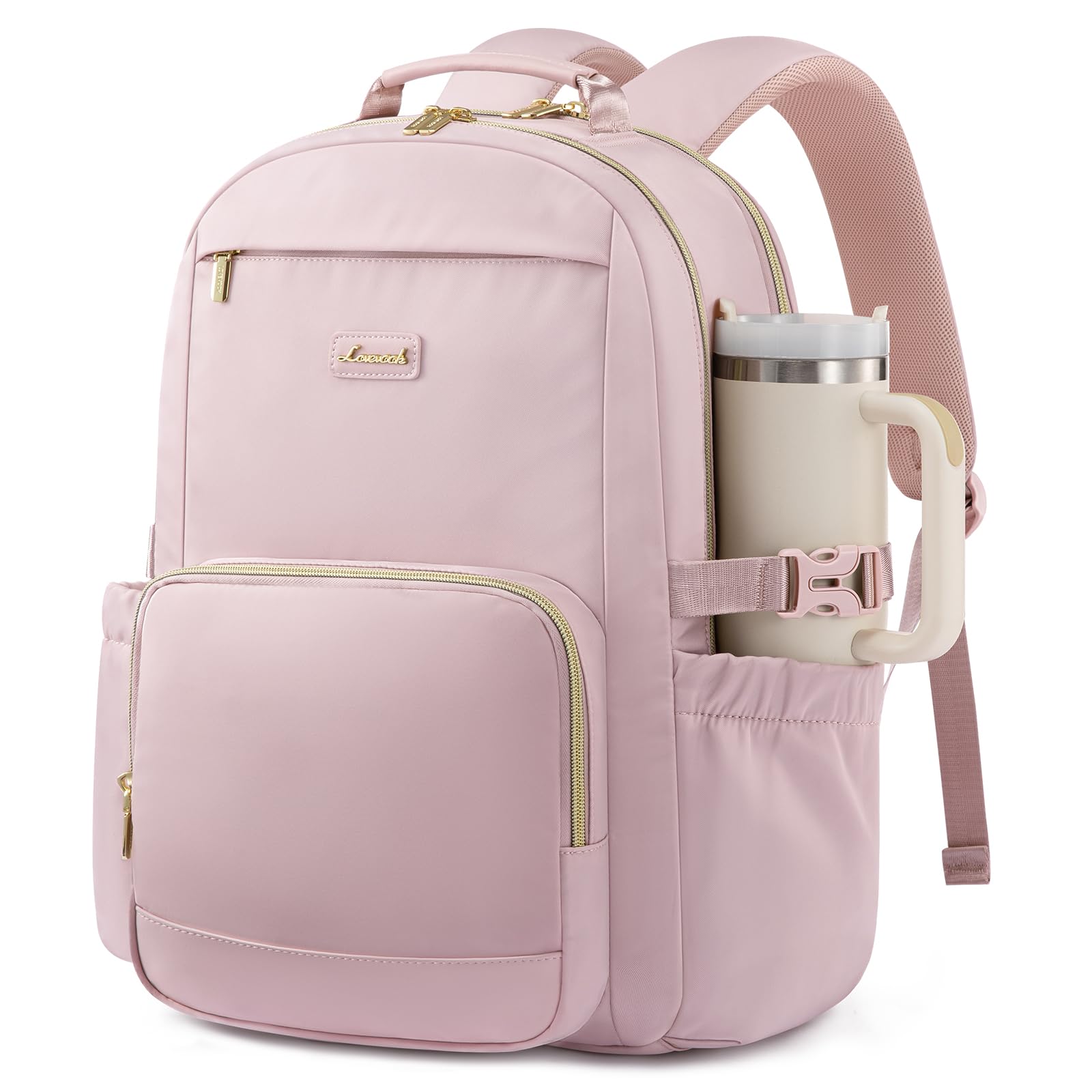 LOVEVOOK Laptop Backpack for Women with Pouch Pocket for Large Capacity Cup,18 Inch Teacher Nurse College Work Backpack Purse,Waterproof Laptop Bag Computer Carry on Back Pack for Travel, Light Pink