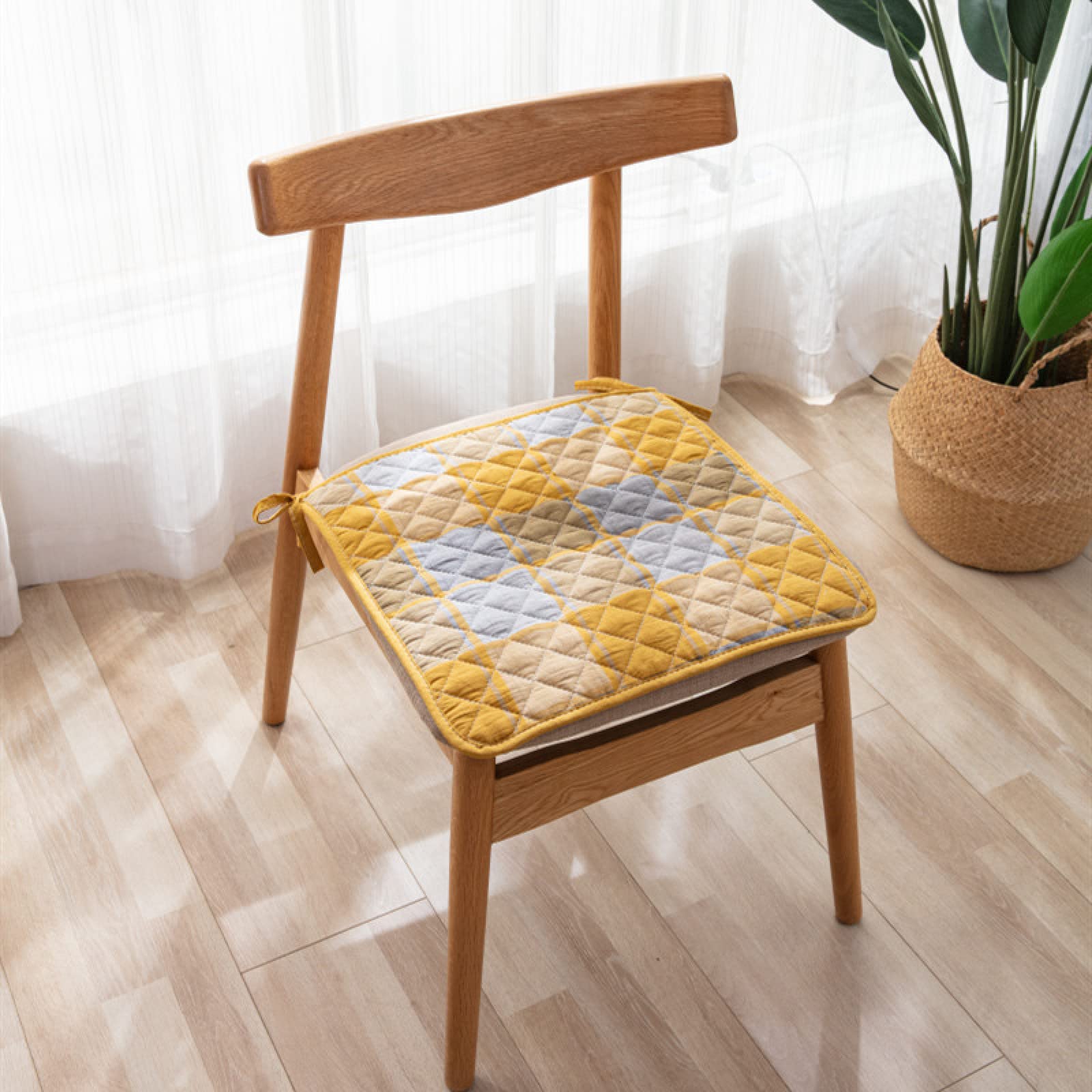 xiaozhai Thick Soft and Comfortable Pads,Winter Cotton Dining Chair Cushion 2-Piece Set, Non-Slip Comfortable Tatami Mat Office Cushion,Natural Yellow,40 * 40