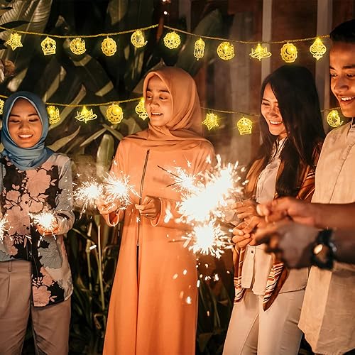 Miniatura 8 de KISPATTI Luces de Ramadán, decoraciones de Ramadán para el hogar, cadena de luces Eid Al Adha, 5.41 pies, 10 luces LED de luna y estrella, cadena de