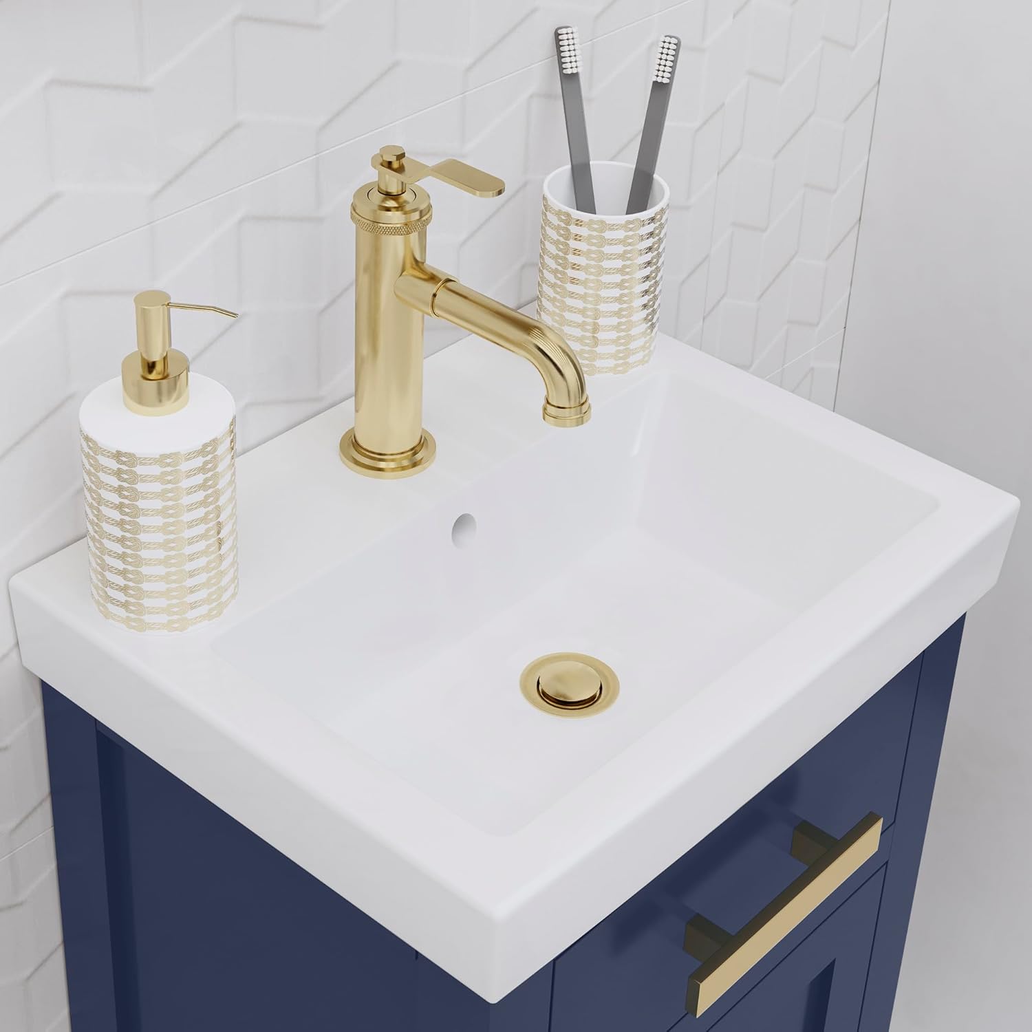 Water Creation Mia 18" Solid Hardwood Single Bathroom Vanity in Blue/Gold
