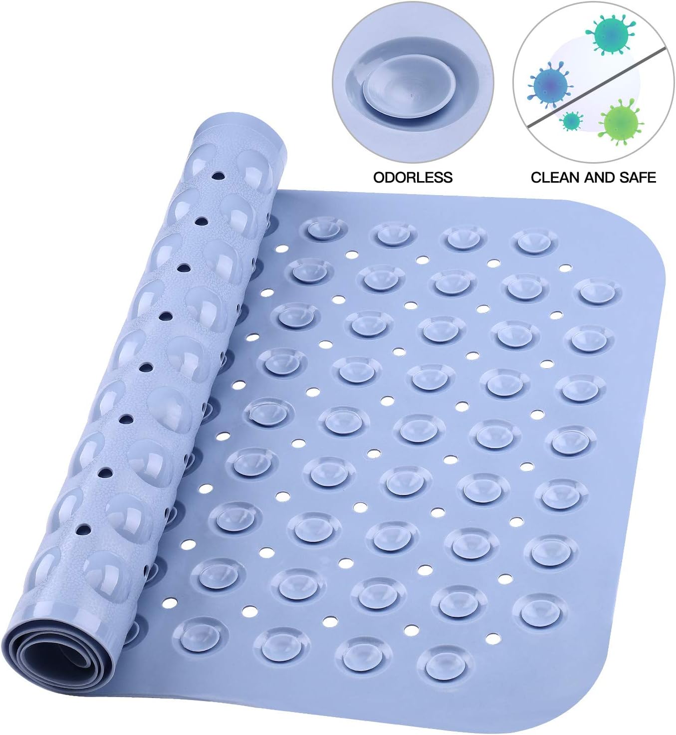 YINENN Bath Tub Shower Mat 31x15.5 Inch Non-Slip and Latex Free,Bathtub Mat with Suction Cups,Machine Washable Bathroom Mats with Drain Holes (Light Blue): Health & Personal Care