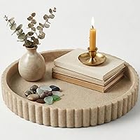 OAKOA Fluted Round Resin Decorative Tray - Handcrafted Coffee Table Centerpiece for Minimalist Living Room Home Decor