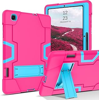 Galaxy Tab S6 Lite Case YINLAI Samsung Tab S6 Lite Case with Pencil Holder 3 in 1 Rubber Shockproof Protective Kickstand Cover for Samsung Galaxy Tab S6 Lite 10.4 inch 2020 (P610/P615), Rose Red/Blue
