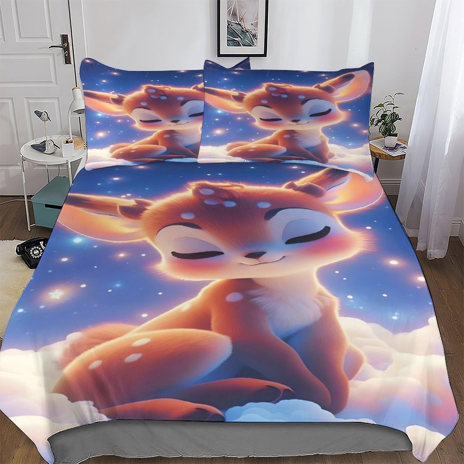 Housse de couette cerf 3D 200x200cm en microfibre avec 2 taies