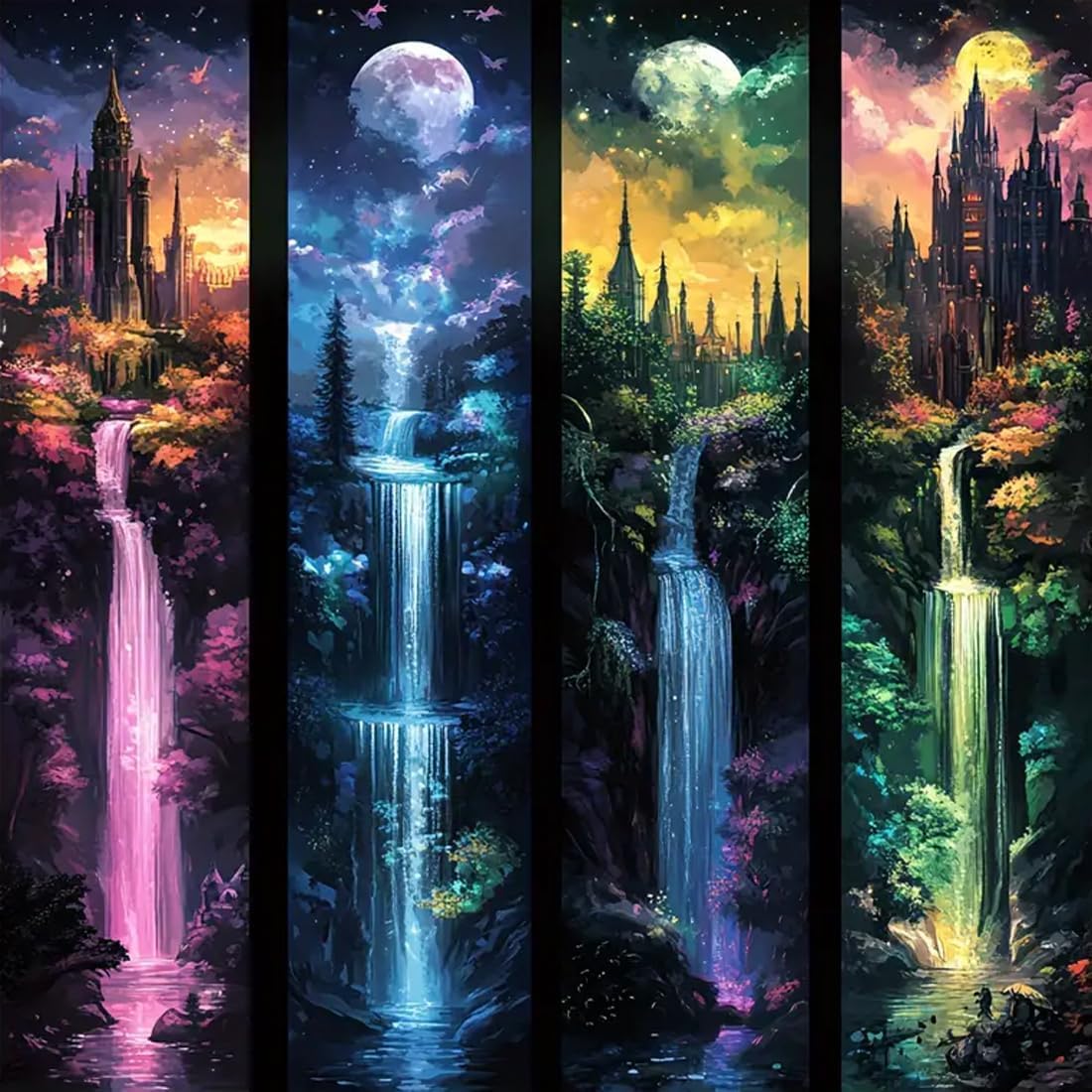 TREXEE Moon with Castle Waterfall Diamond Painting Kits for Adults,5D Full Drill Mosaic Diamond Art Kits for Beginner, DIY Diamond Dots Paintings with Arts Craft (30X40 CM) (Frameless)-image-43