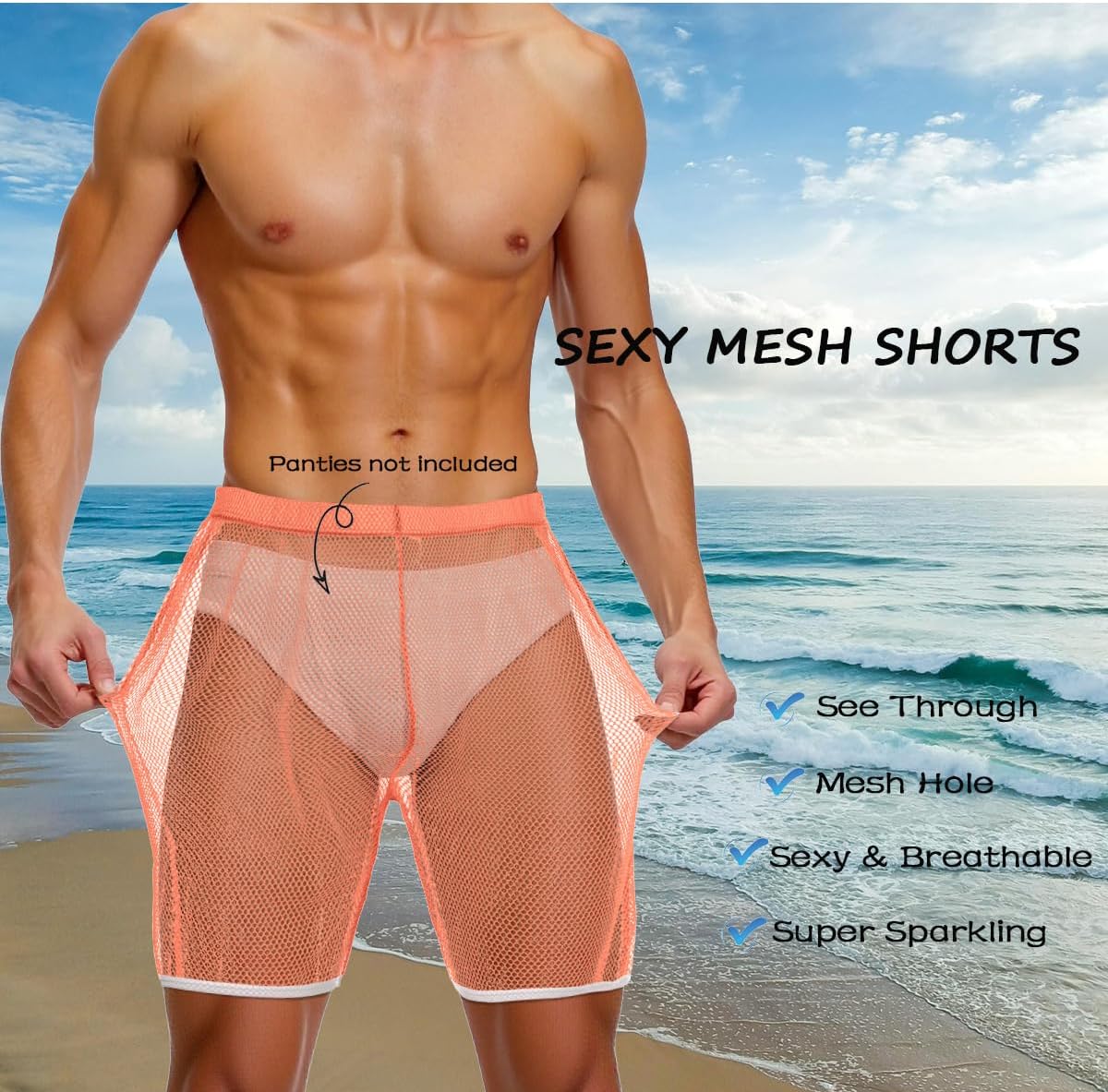 ZONBAILON Mens Mesh Shorts Sexy Lounge Sparkling See Through Hollow Boxer Shorts Breathable - Image 2