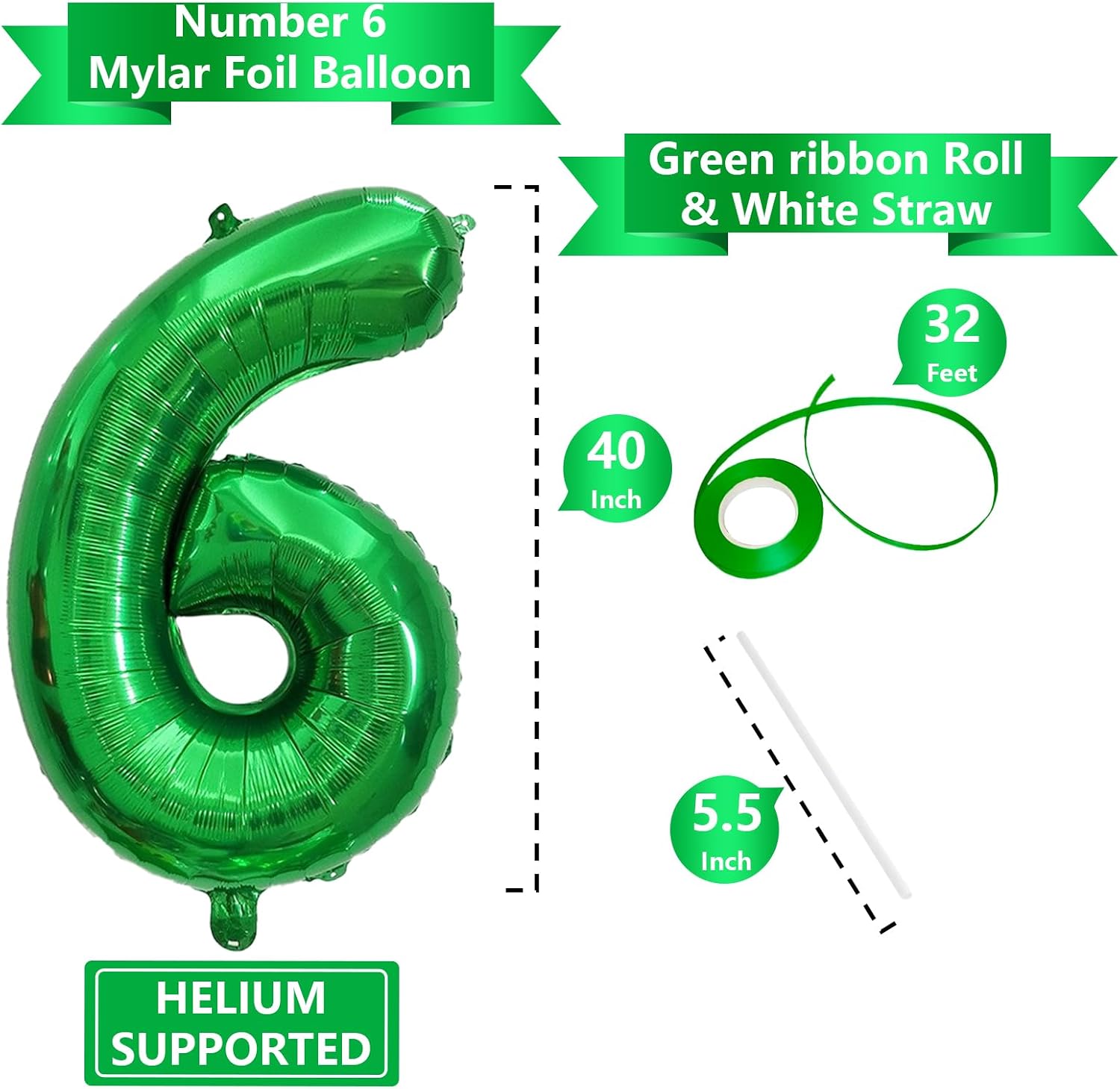 Number Balloons Green Party Balloon - Giant Number 6 Balloon, 40 Inch Large Balloon for St. Patrick's Day Games Theme Birthday Decoration, Girls Boys Party Supplies image 3