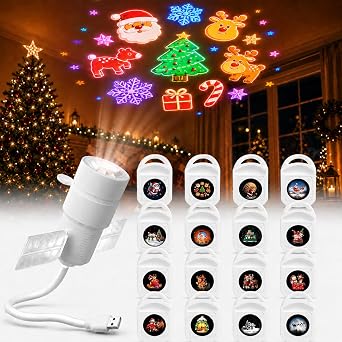 Christmas/Halloween Holiday Projector Lights Indoor with 6/8/14 Films, USB Design 360Adjustable Plug and Play Holiday Projector Night Light (Christmas, Films*14/16)