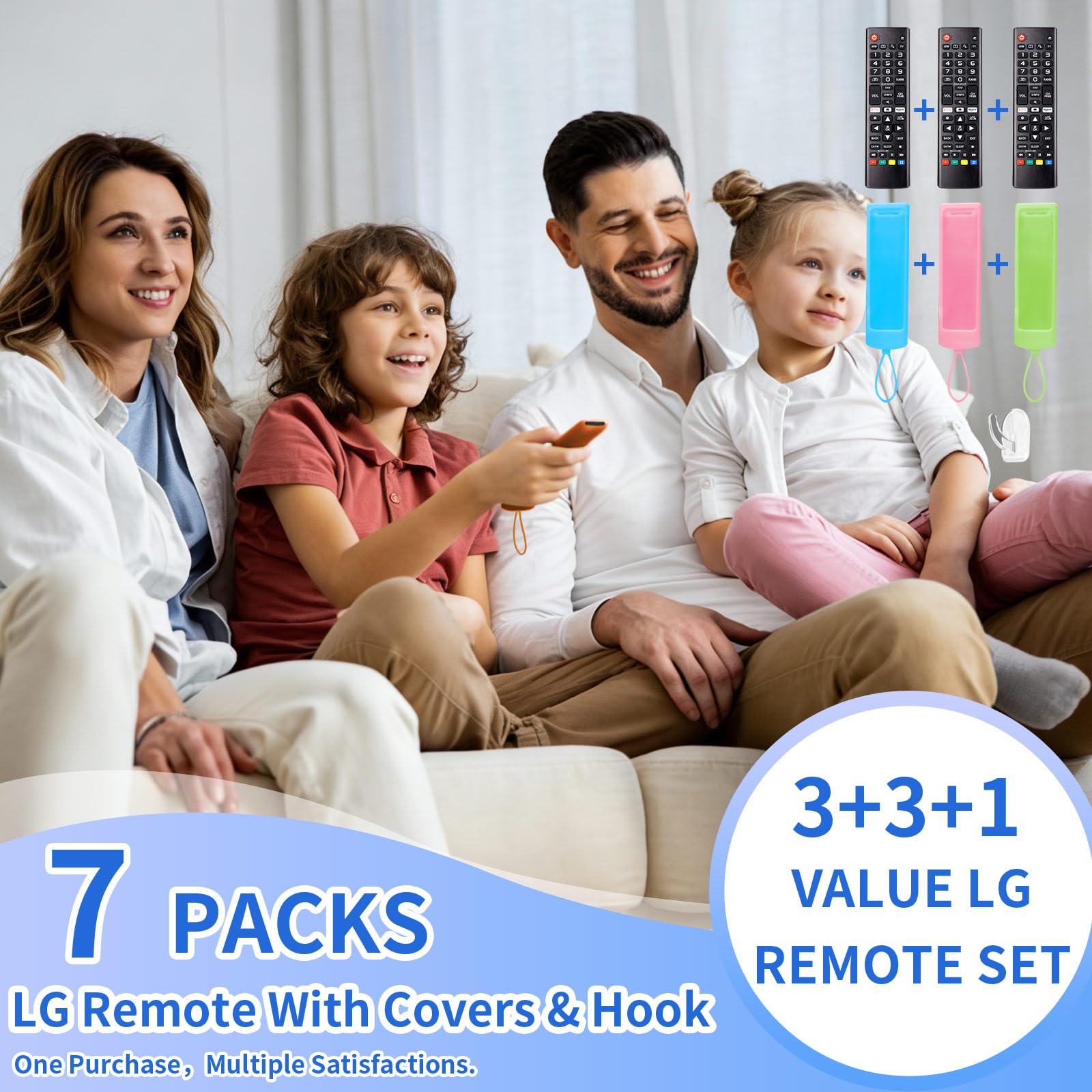 Paquete de 3 controles remotos de repuesto para LG TV con cubierta protectora de silicona antipérdida y gancho, universal para LG todos los televisores inteligentes LCD LED, HDTV, UHD, OLED 3D 4K