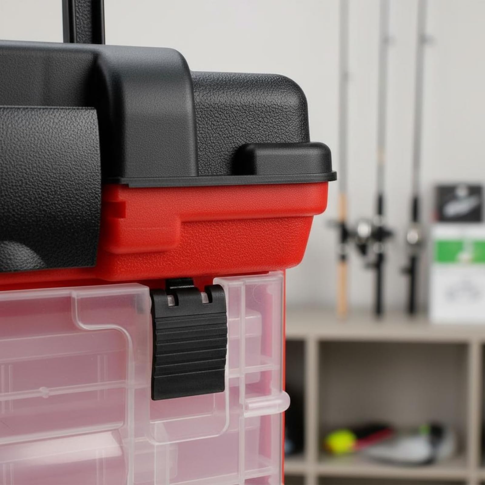 Contenitore da Pesca Tackle Box Valigetta Organizer per Esche Ami Piccoli Accessori con 2 Strati 4 Cassetti in PP Resistente Adatto a Uscite in Kayak Spiaggia Pontile Pesca, Rosso
