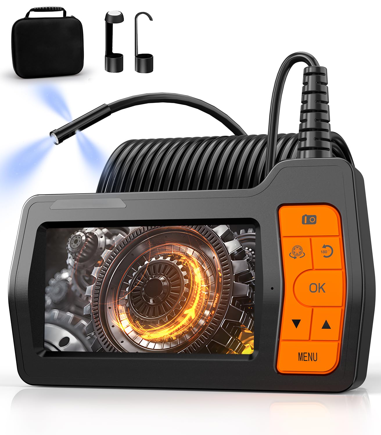15M Endoscopio Camara de Inspeccion Triple Lente Cámara Endoscópica 5.0'' Pantalla IPS 1080P HD Endoscopio Boroscopio con 8 Luces LED Camara Endoscopica IP67 Camara Inspeccion Tuberias 32 GB