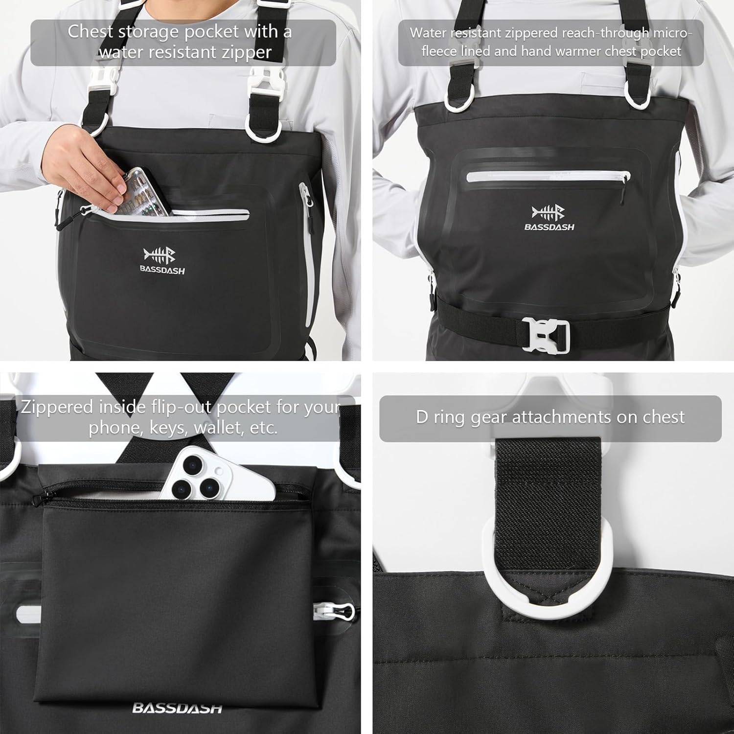 BASSDASH Men’s Lightweight Breathable Chest Wader Black Camo Stockingfoot for Fly Fishing Hunting FW11 - Image 5