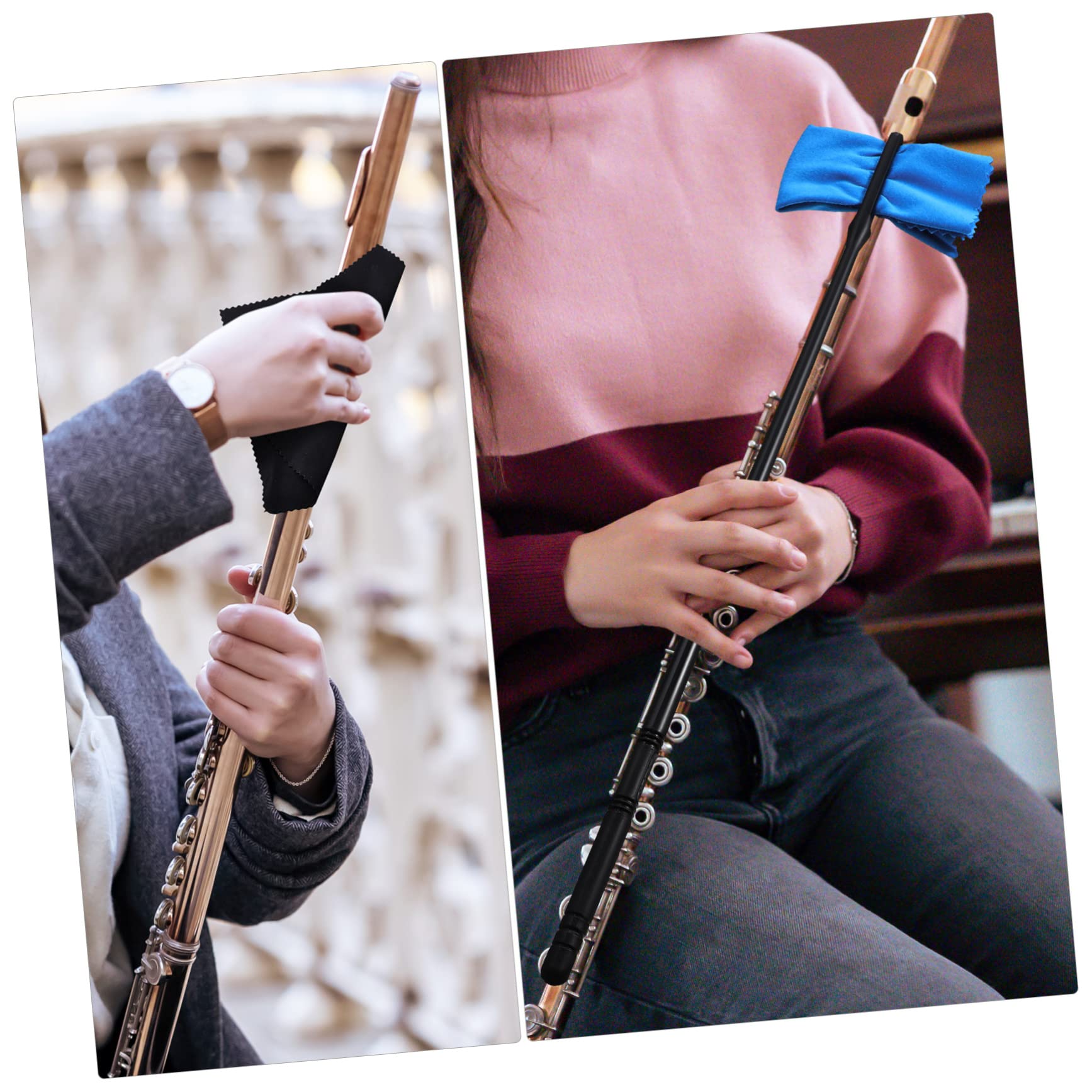 VANZACK Flute Cleaning Tools Set 2 Plastic Cleaning Sticks 4 Polishing Cloths Flute Swab Cleaner Tarnishing Cloth