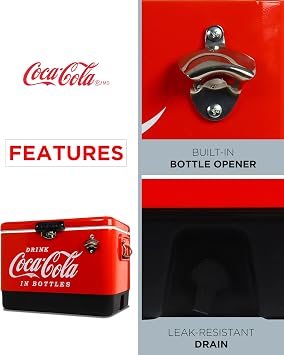 Coca Cola Ice Chest Cooler 51L Retro Coke Classic Cool Box with Bottle Opener Portable 85 Can Capacity Insulated Vintage Ice Box for Beverage BBQs Camping On The Go Beach RV Picnics Fishing Red