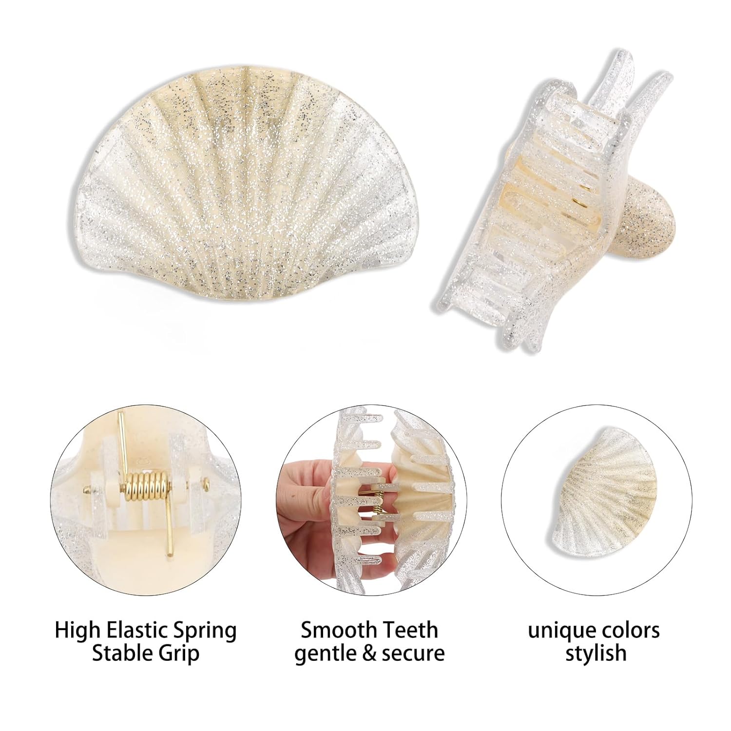 2PCS Star Hair Clips Seashell Hair Claw Clips Cute Pearl Gold Claw Clips Star Ponytail Holder Beach Seashell Hair Accessories Mermaid Costume Accessories Women Halloween Christmas Gifts - Image 3