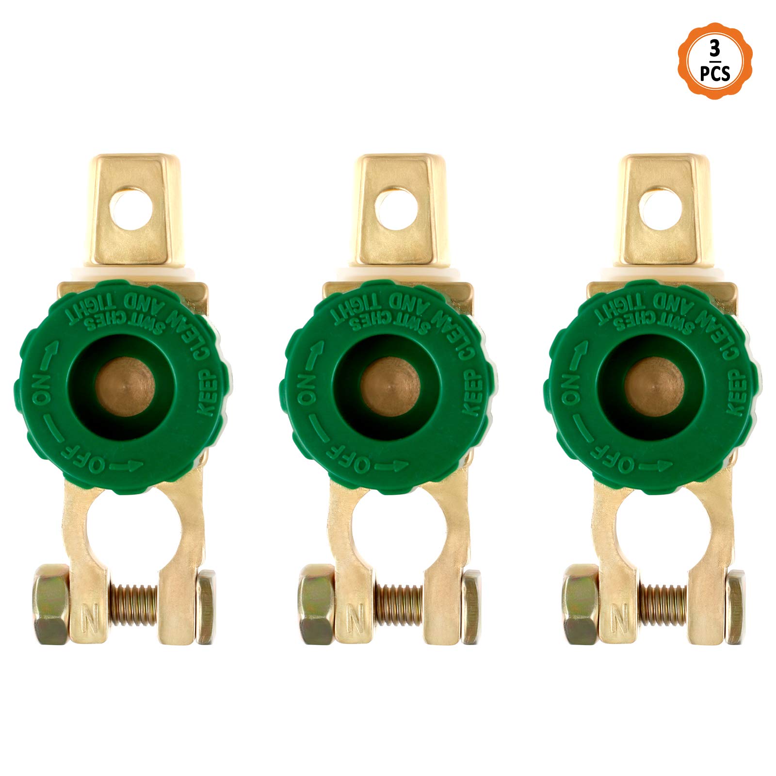 3 Pieces Car Battery Isolator Quick Cut Off Switch 6-24V Terminal Disconnect Zinc Alloy Copper Plating Master for Boat Truck