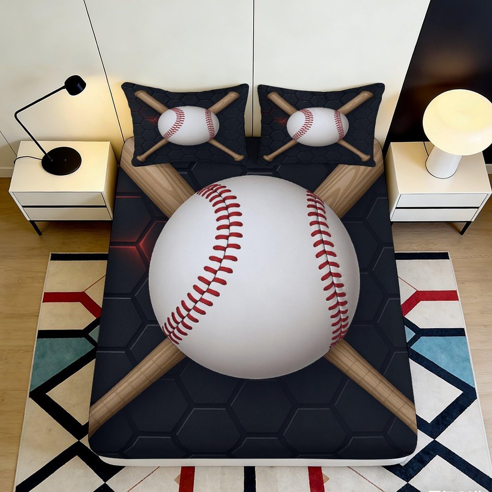 3D Printed Baseball Bat Fitted Sheet Microfiber Soft Sport Ball Mattress Cover for Bedroom Dorm Protection Decor 90x200x25cm