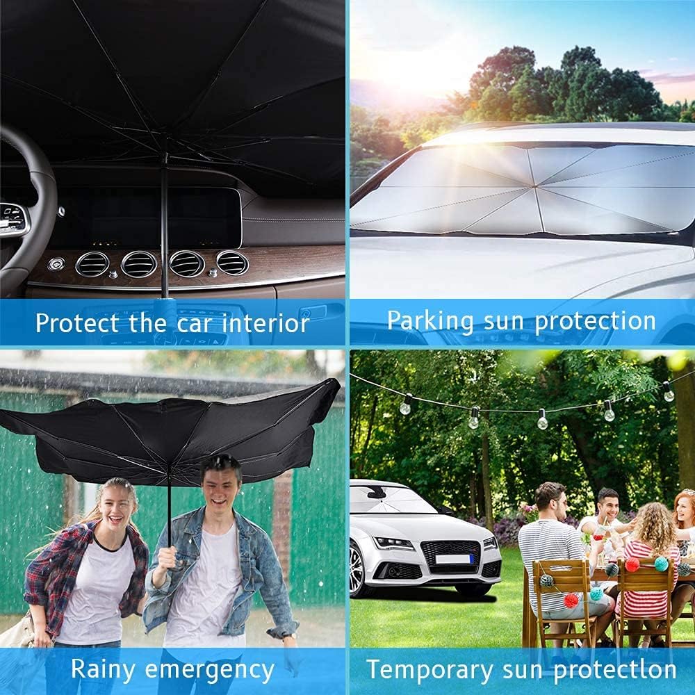 Car Front Windshield Sunshade Umbrella, UV Protection & Heat Insulation Foldable Sun Shade Sun Visor, Full Cover Sun Shade for Most Vehicles, 57"X31"
