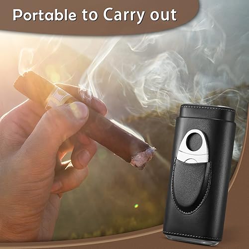 Miniatura 2 de Estuche de viaje para cigarros, accesorios para humidor de puros, caja de cigarros con cortador, regalo de SEEJI para hombres (negro)