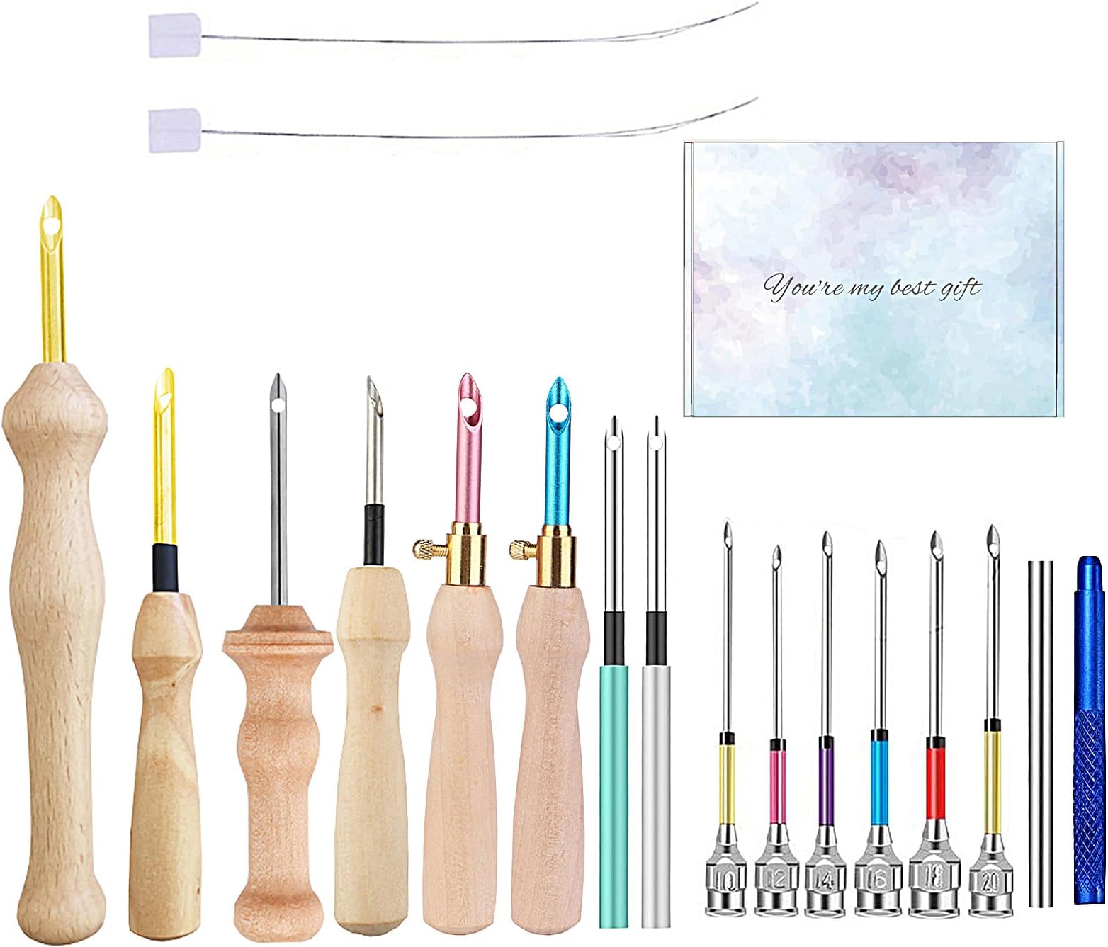 16 Piece Punch Needle Kit Punch Needle Embroidery Kits Adjustable Punch Needle Tool, Wooden Handle Embroidery Pen, Punch Needle Cloth, Punch Needle Set for Embroidery Floss Cross Stitching Beginner