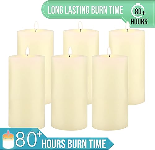 Miniatura 5 de Stonebriar Velas altas de 3 x 6 pulgadas, 80 horas de duración, sin perfume, cera plana, marfil, paquete de 6