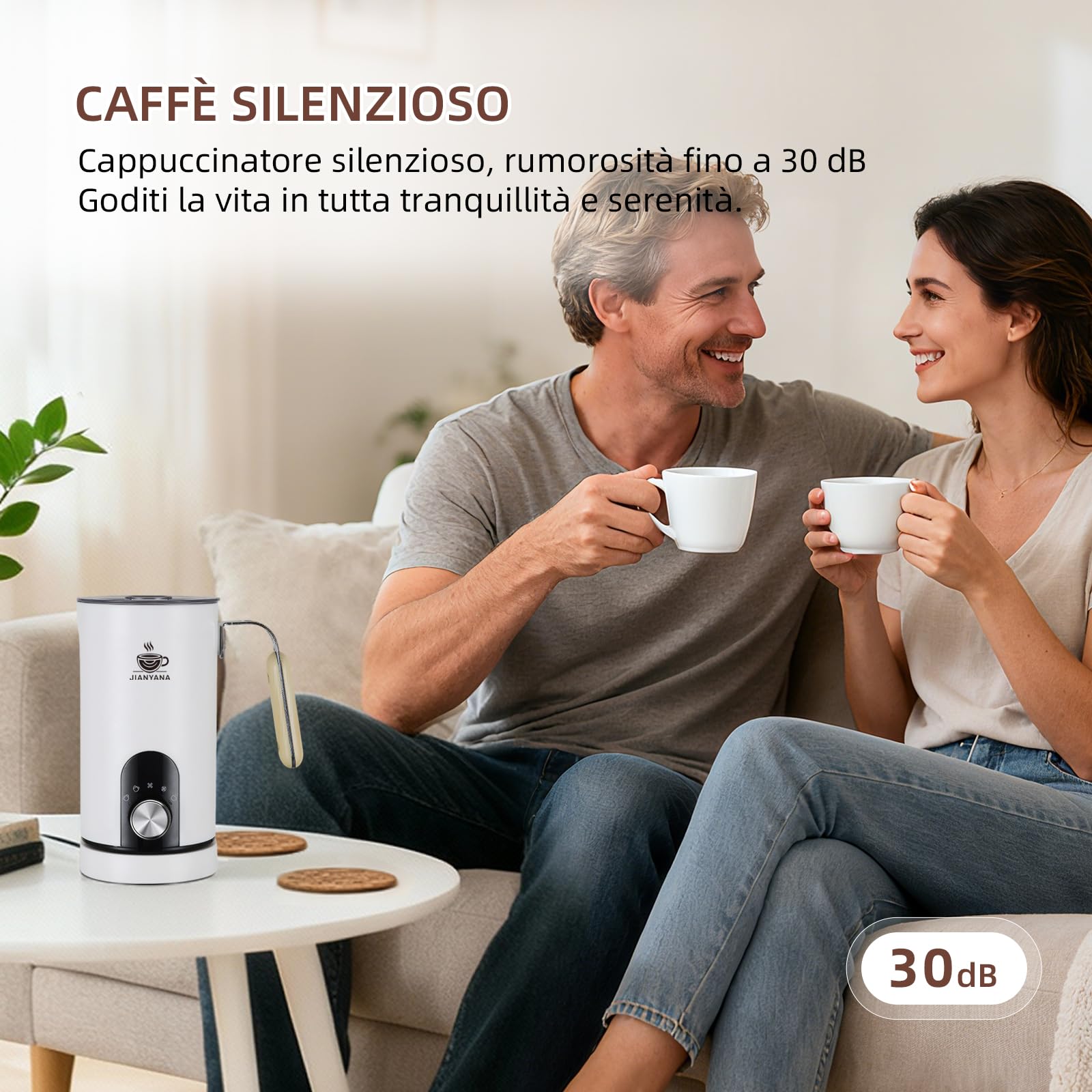 Jianyana Montalatte elettrico 5 in 1 – Montalatte automatico 350 ml grande capacità (nero)