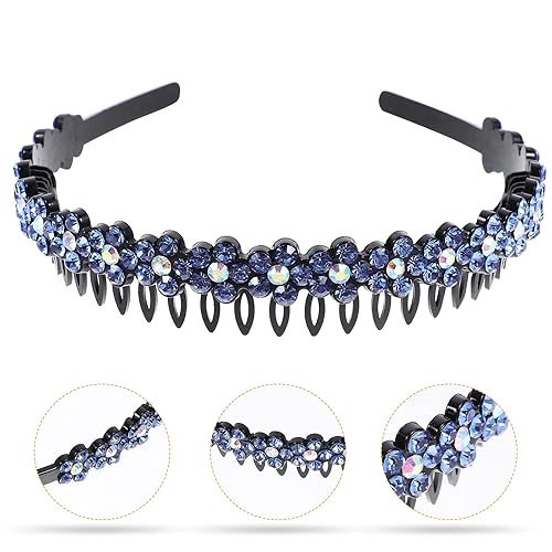 Miniatura 5 de Diadema de cristal azul – Aros para el pelo con dientes antideslizantes con diamantes de imitación para el cabello, accesorios para el cabello para