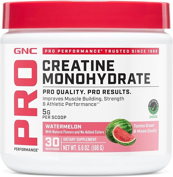GNC Pro Performance Micronized Creatine, Watermelon, 30 Servings | Delivers 5g Micronized Creatine Monohydrate per Scoop to Increase Upper and Lower Body Strength and Muscle Mass