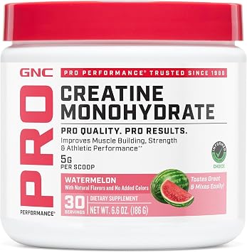 GNC Pro Performance Micronized Creatine, Watermelon, 30 Servings | Delivers 5g Micronized Creatine Monohydrate per Scoop to Increase Upper and Lower Body Strength and Muscle Mass