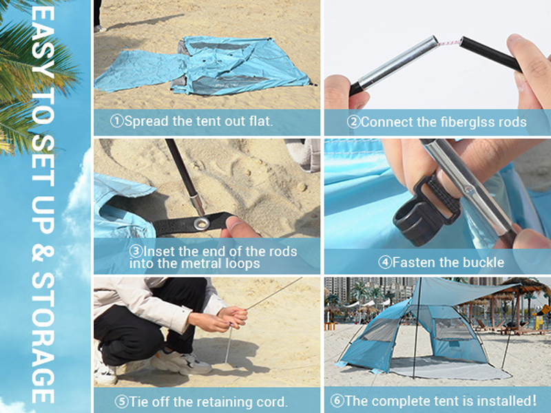 Elegear Strandtent Voor 4-5 Personen – UPF 50+, 220x150x125cm, Met Zonnekap, Ramen, Achterdeur En Opbergtas