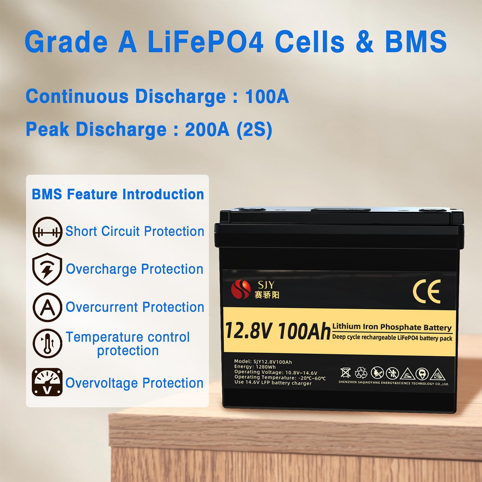 12V 100Ah LifePO4 Zawiera Bluetooth i ładowarkę 10A, Akumulator Litowy z 100A BMS Głęboki Cykl Klasa A Bateria LiFePO4 z LCD Idealny do Off-Grid, RV, Systemu Solarnego, Łódźi, Kampera