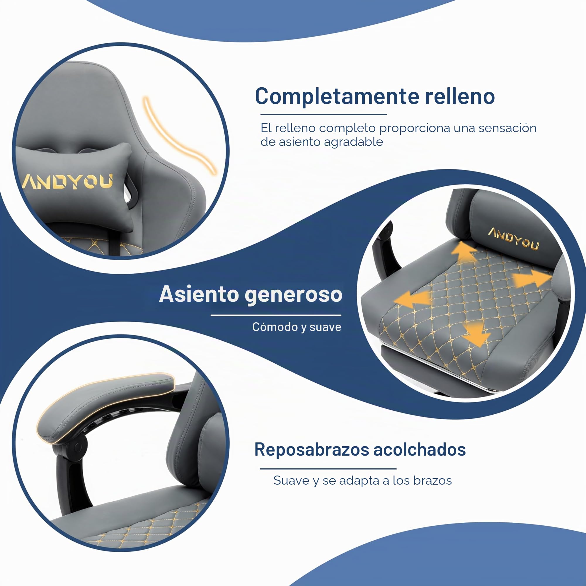 Andyou Silla Gaming Ergonómica Profesional con Soporte Lumbar - Silla Gamer para Adulto, Giratoria y Reclinable con Reposapiés Ajustable y Tela Transpirable, Soporte 150 kg para Oficina y PC