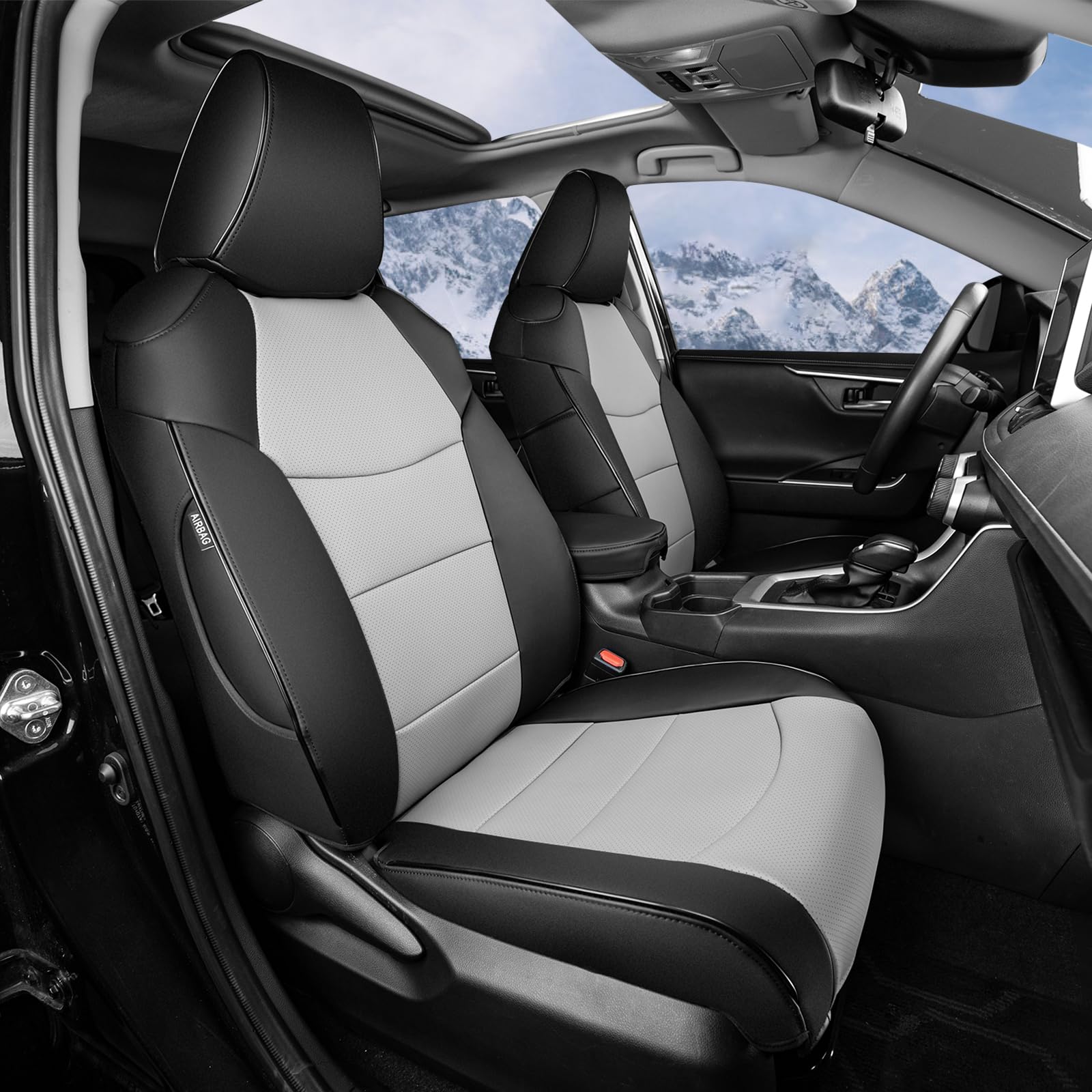 HKZ Custom Fit Corolla Cross Car Seat Covers Full Sets for 2021 2022 2023 2024 2025 Toyota Corolla Cross L LE XLE (Non-Hybrid) - Faux Leather(Black/Gray)