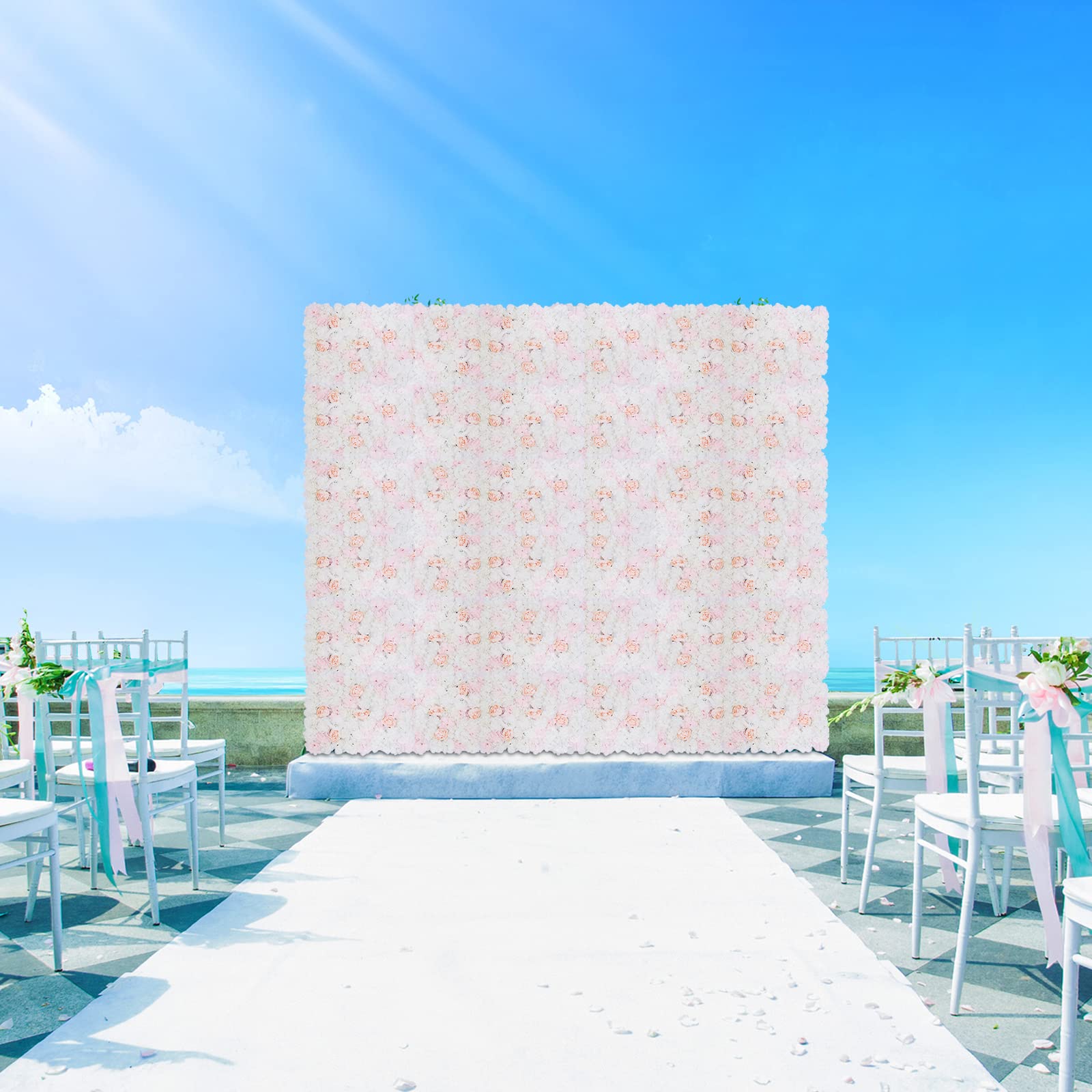 Künstliche Blumenwand 20 Stück Seide 40x60cm Rosa Weiß Hochzeitsdeko | Lebensechte Seidenblüten, wasserdurchlässiges Gitterdesign, für Balkon, Hochzeiten und Fotostudios, pflegeleichte Wanddeko