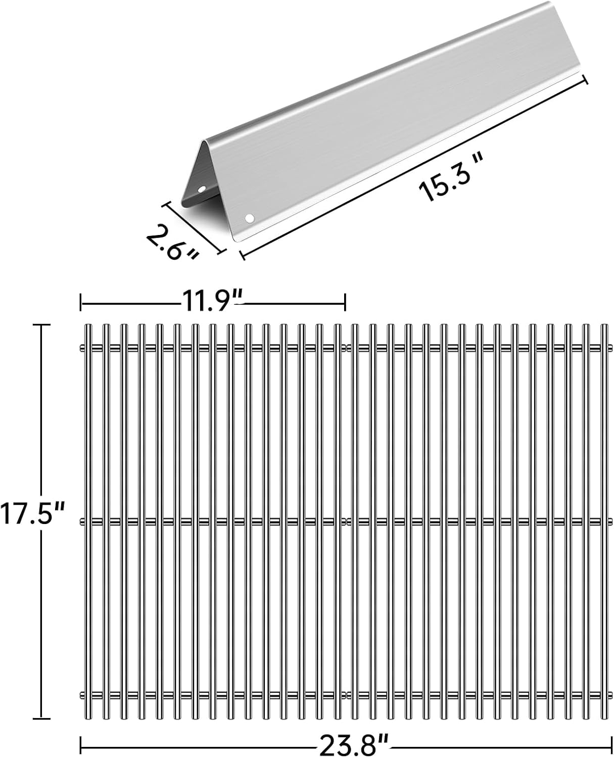 Kalomo 9MM Grill Grates Gas Parts for Weber Spirit 2 Grill E-310, S-310,GS4 Spirit II 300 E-320 S-320, 7636 7638 7639 16GA Flavorizer Bars Stainless Steel Grids BBQ Grill Replacement Parts Accessories