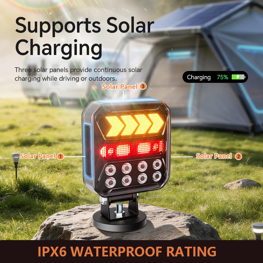Luces LED Traseras Magnéticas Solares Recargables Bluetooth 12V/24V para Remolque,IP66 Impermeabl, Funcionamiento 20+ Horas, Pilotos Traseros Remolque Compatible con Caravanas, Camiones y Tractores | Enchufe de 7 pines y USB-C, IPX6, luces traseras LED im