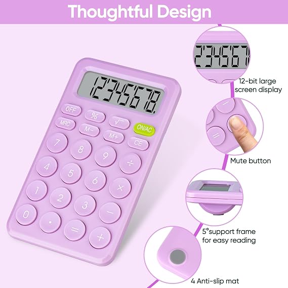 Basic 4 Function Calculator for Students and Office: Small, Portable, and Easy-to-use - Suitable for School and Office Essentials(Purple)