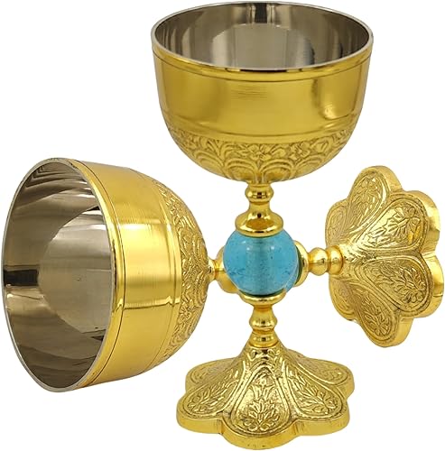 Miniatura 7 de LEATHERVINES Copa de cáliz de latón vintage, copa de vino Royal King Arturo, regalos medievales renacentistas adecuados para comunión, vino de